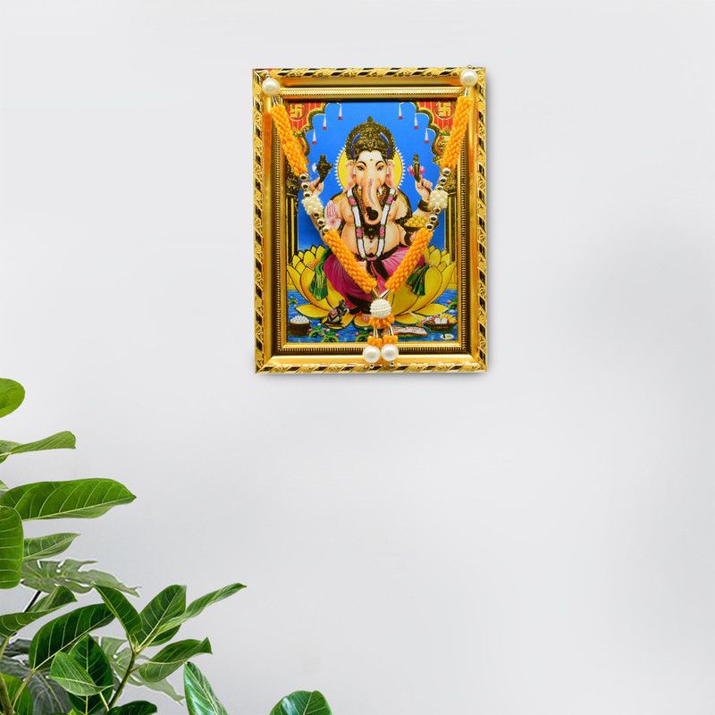 Puja N Pujari Yellow Color Pearl Beads Moti Mala Garland for God Photo Frames and Idols Garland  (Multicolor)
