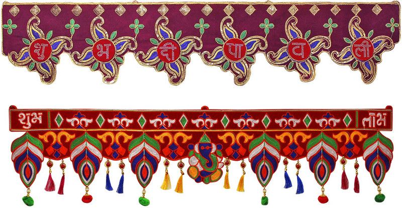 bandhan Traditional Art Handmade Door Bandarwal toran for Home Décor Hangings for Decoration (Multicolour) Set of 2 Different Design-C42 Toran  (Velvet, Cotton)