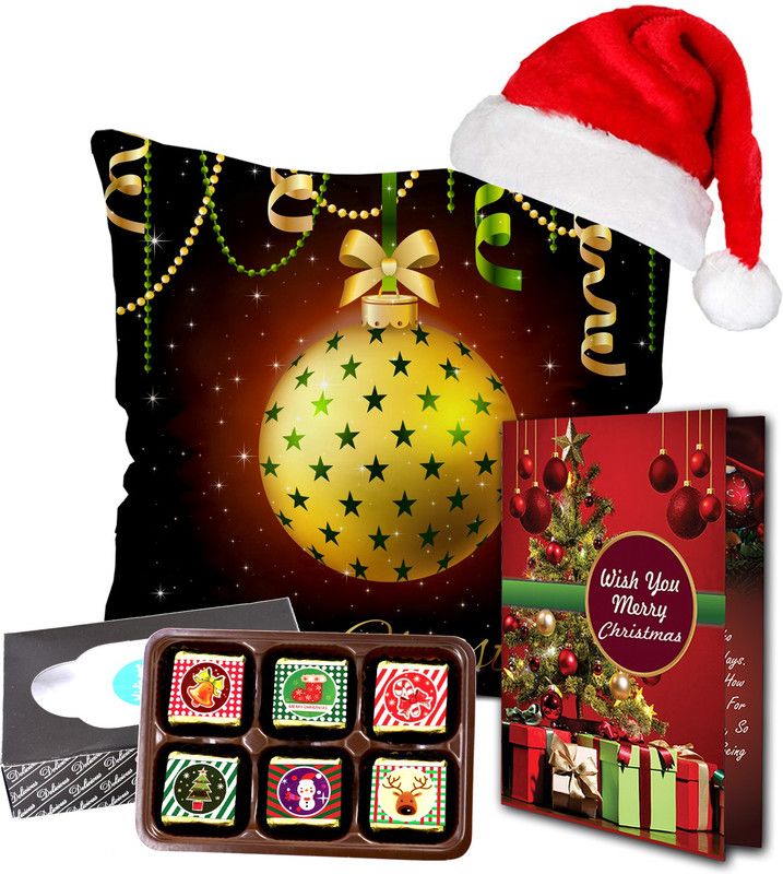 Midiron Christmas Gifts, Chocolate Box | Santa Cap| Greeting Card | Printed Cushion (16*16 In) for Friend & Relative IZ20ST-48 Cotton, Paper Gift Box  (Multicolor)
