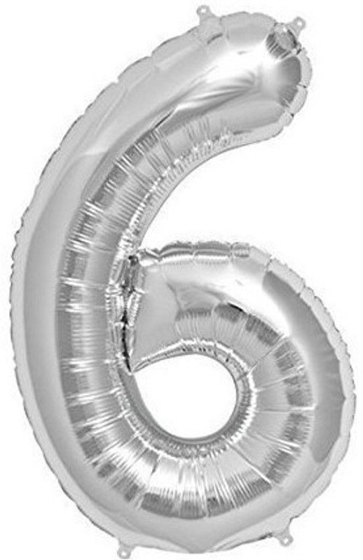 JMO27Deals Solid 6 Number Silver Foil Balloon  (Silver, Pack of 1)