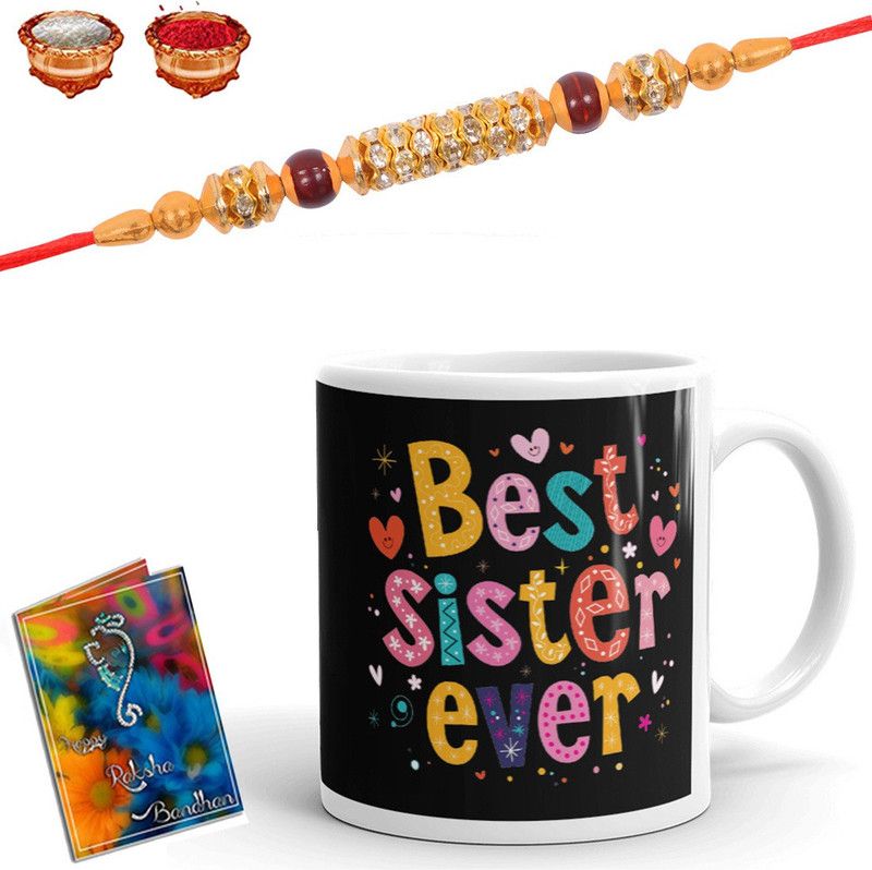 Chawal Roli Pack, Rakhi, Greeting Card, Mug Set  (1 Rakhi, 1 Mug, 1 Roli Chawal, 1 Greeting Card)