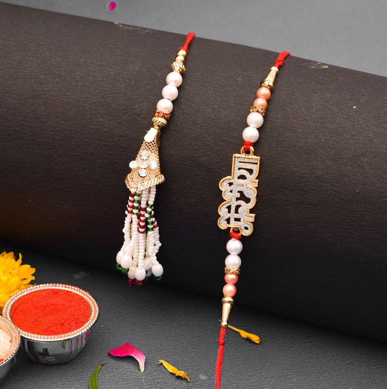 Rakhi, Chawal Roli Pack Set  (Mere Bhai Chamak & Lumba Rakhi Combo of 2, 1 Packet Roli Chawal)
