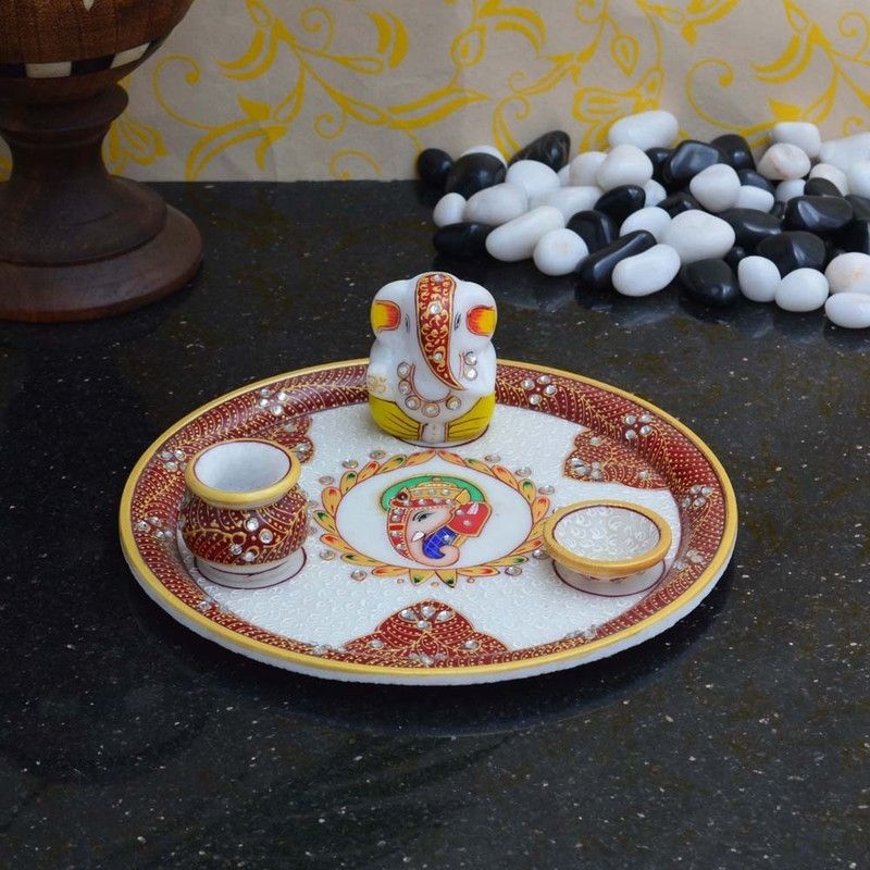 eCraftIndia Lord Ganesha Marble  (4 Pieces, Multicolor)