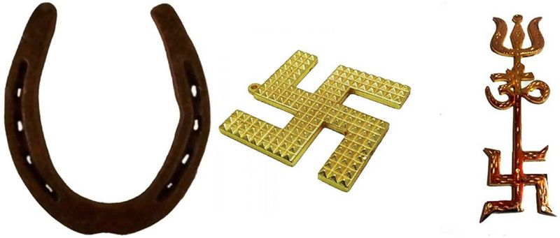 numeroastro Dhanlaxmi Shri Kuber Bhandari ,Brass Trishakti Yantra (9 Cms) & Vastu Swastik Pyramid In Ashtadhatu (8.5 cm) (Total 3 Pcs) Brass Yantra  (Pack of 3)
