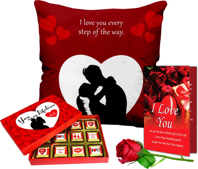 Midiron Valentine Day Gift set For Girls/Boy|wife (Cushion, Rose, Card, Chocolate, ) Ceramic, Fiber, Paper Gift Box  (Multicolor)