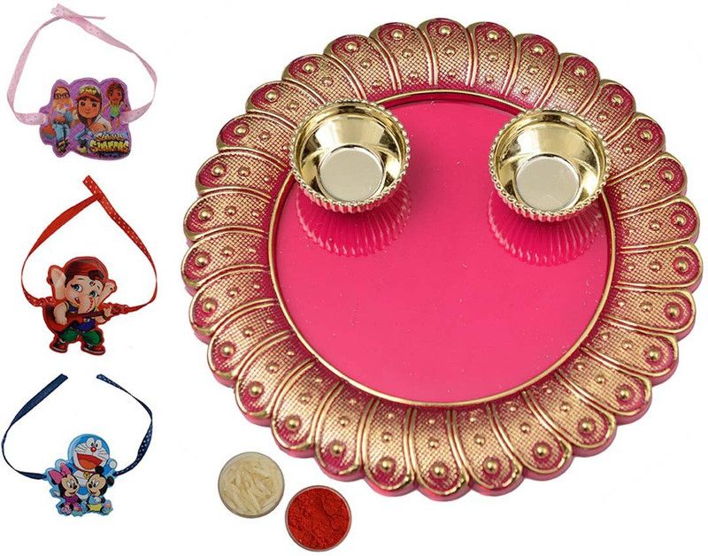 Thali Set  (3 Rakhi 1 Roli 1 tika 1 Plate 2 bowls)