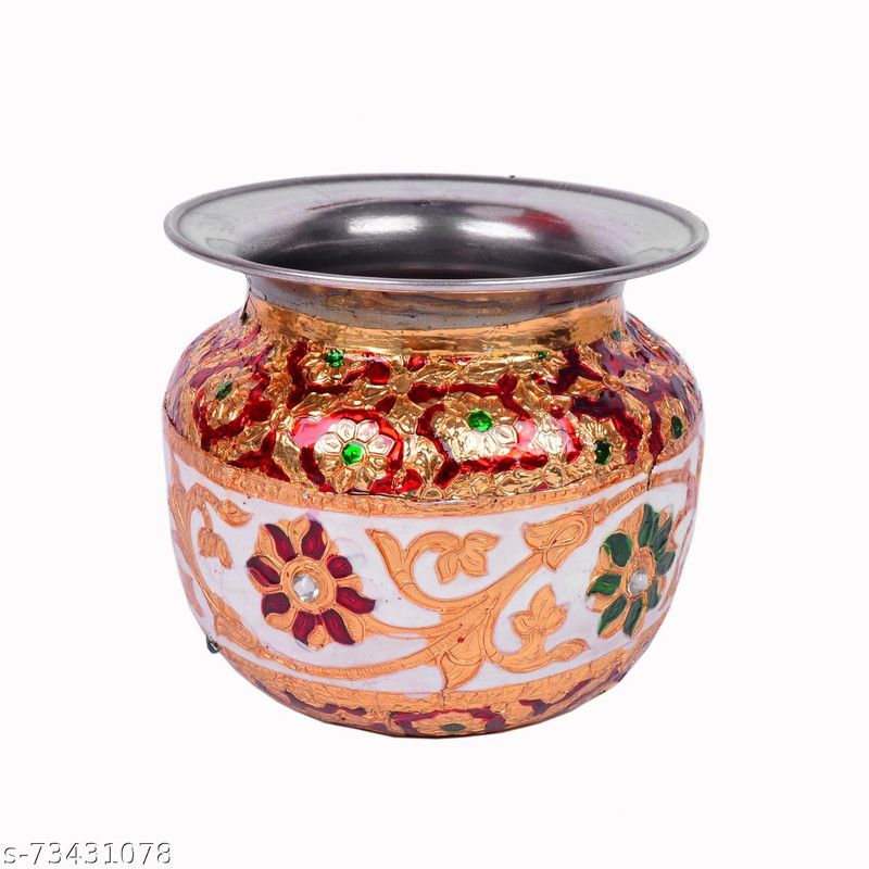 TECHZAGE Meenakari Kalash Steel Kalash (Height: 3.5 inch, Multicolor) Brass Kalash  (Height: 4 inch, Gold, Multicolor)