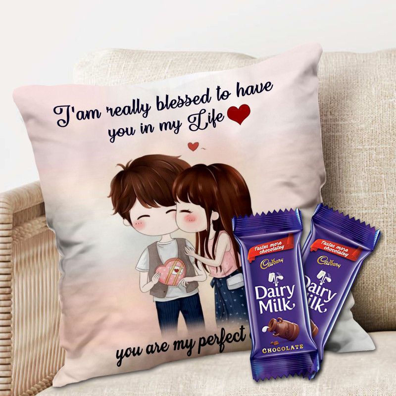 Midiron Valentine Gifts, Love Gifts, Birthday Gift for wife, Valentine Gift for Girlfriend, Gift for Husband Birthday Special, Cushion with Chocolate ( Pack 2) (IZ21-200) Ceramic, Microfibre Gift Box  (Multicolor)