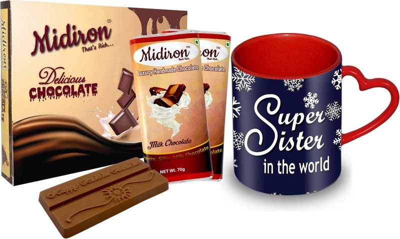 Midiron 2 Chocolate Bar with Printed Ceramic Coffee Mug IZ19ChocoBoxHeartMUr-DTSister-08 Ceramic Gift Box  (Multicolor)