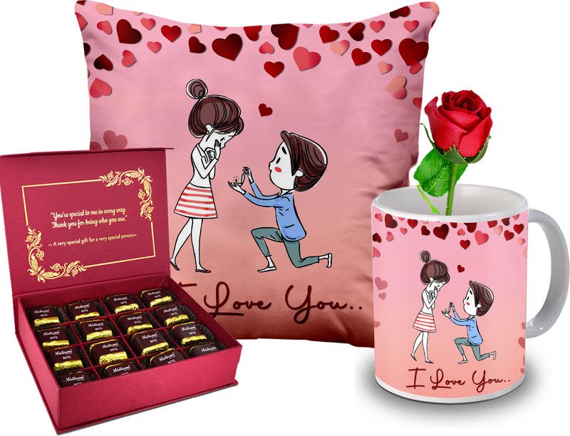 Midiron Valentine Day Gift For Wife |Romantic Gift (Mug, Cushion, Rose,Chocolate) Ceramic, Microfibre Gift Box  (Multicolor)