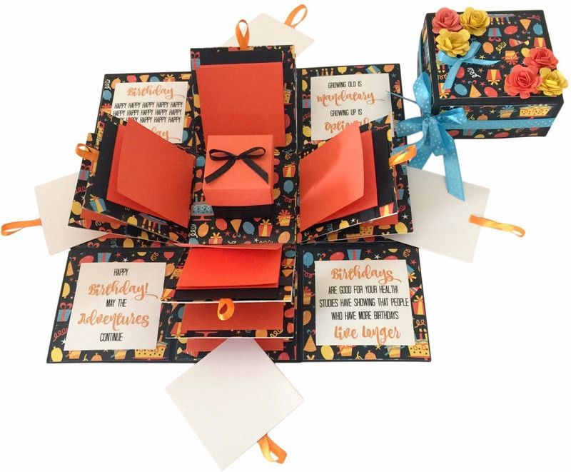 Crack of Dawn Crafts 3 Layered Birthday Explosive Box - Orange Fun Greeting Card  (Orange, Black, Pack of 1)
