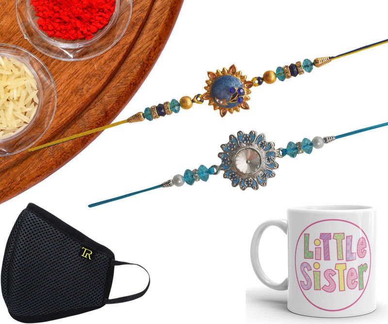 Rakhi Set  (2 Rakhi, 1 Roli Chawal Set, 1 Mug, 1 Mask)