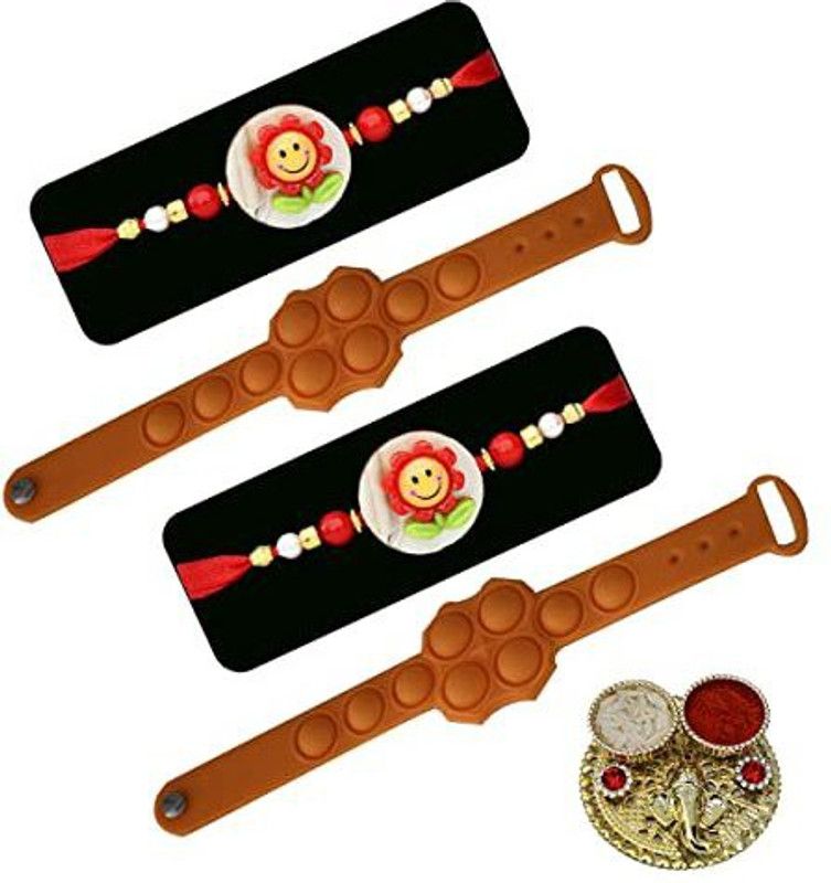 Rakhi Set  (Rakhi for kids - Set of 2, Wrist Band Slap - 2, Chopra - 1)