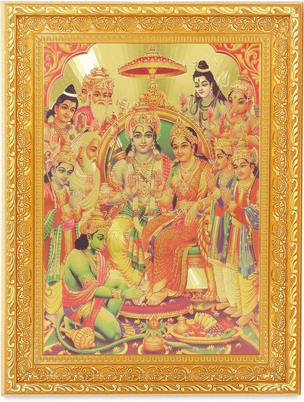 BM Traders Ram Darbar Beautiful Golden Foil Photo In Art Work Golden Frame (11 x 14 Inches) Religious Frame