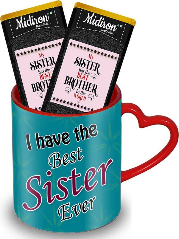 Midiron Gift for Sister | Milk Chocolate Bar | Heart Handle Red Mug for Rakhi, Birthday IZ20ST-13 Ceramic Gift Box  (Multicolor)