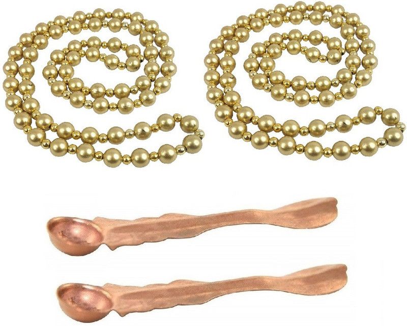 Adhvik Combo Of 2 Pcs Copper Punch Patra Spoon With 2 Pcs Natural Lifestyle 40 Cm Long 8mm Golden Color Moti Pearls Mala Brass  (Multicolor)