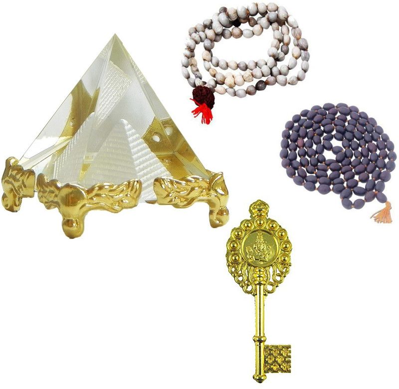 Red Ballons Feng Shui Crystal Pyramid Kuber Kunji/Key, Vaijayanti Baijanti Mala and Kamal Gatta Mala for energy, Vastu Correction, Success Good Luck and Prosperity Combo Pack of 4 pc Crystal, Wooden, Brass Yantra  (Pack of 4)