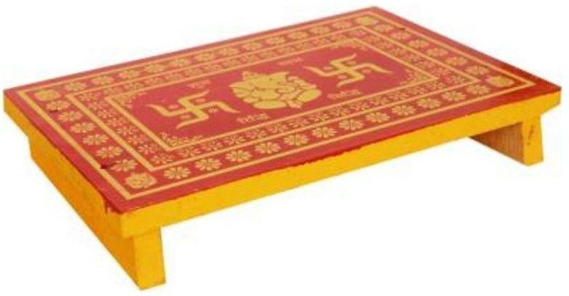 SVC Handicrafts Swasthik and Ganesh Design Wooden Pooja Chowki for God Idols and Puja Roomik and Kalash Design Wooden Pooja Chowki for God Idols and Puja Room Wooden Pooja Chowki  (Multicolor, Pack of 1)