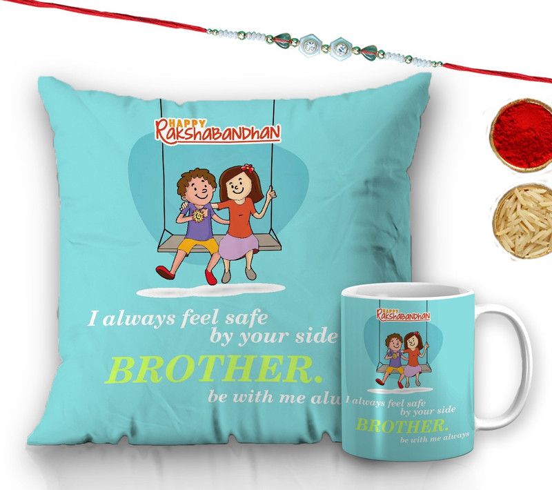 Mug, Cushion, Chawal Roli Pack Set  (1 Mug, Cushion, Rakhi, Chawal Roli Pack)