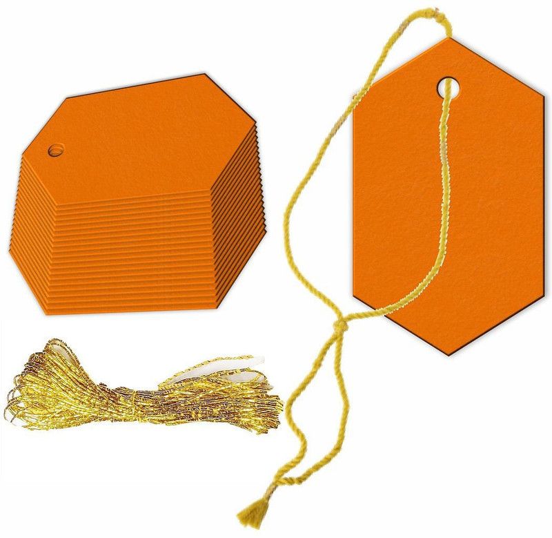CVANU Handmade Tag with Golden String for Party & Celebration Greeting Card  (Pumpkin, Pack of 200)