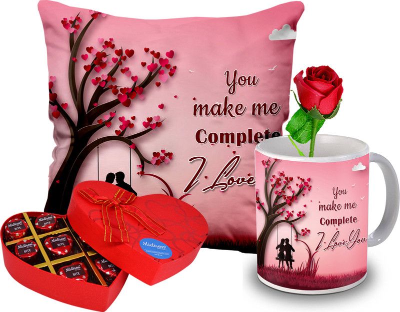 Midiron Valentines Day Gift Combo For Girls/Boy (Mug, Chocolate, Cushion, Rose) Ceramic, Microfibre Gift Box  (Multicolor)