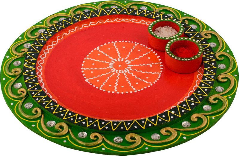 eCraftIndia Embossed Wooden  (3 Pieces, Green, Red)