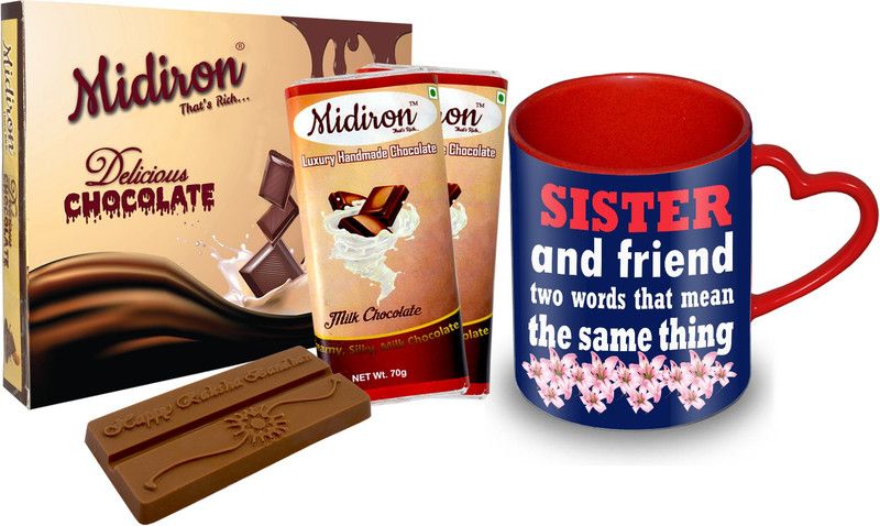 Midiron 2 Chocolate Bar with Printed Ceramic Coffee Mug IZ19ChocoBoxHeartMUr-DTSister-44 Ceramic Gift Box  (Multicolor)
