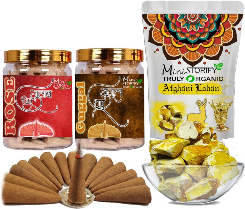Mini Storify Truly Organic Yellow loban150gm,Rose dhoop Cone 70pcs,Gugle dhoop Cone 70pcs (Pack of 3) Dhoop  (Pack of 3)