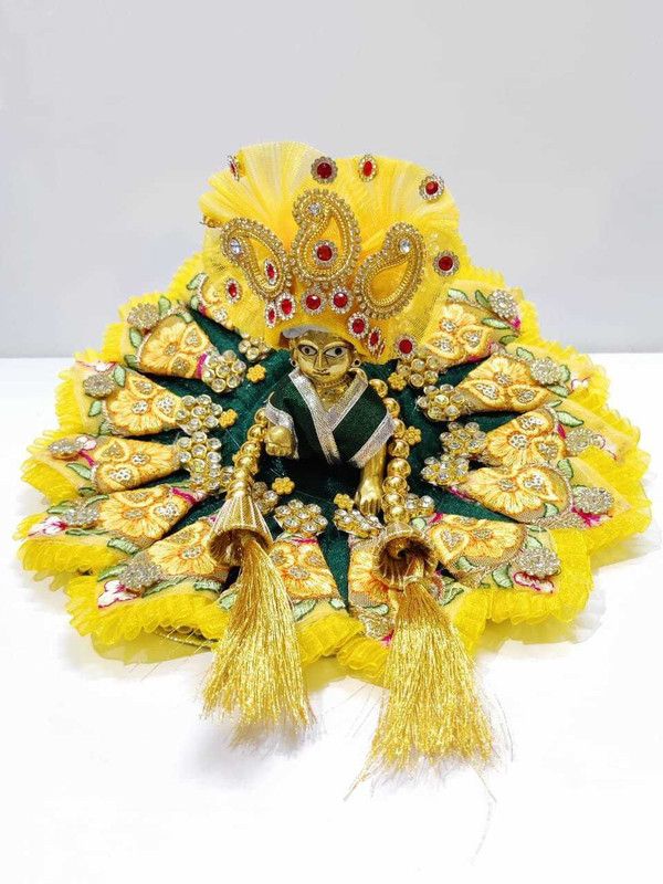 radha krishnam poshak / Laddu Gopal Dress With Pagdi/Desinger Dress/Radha Rani Dress (Size 3no)RK_946 Dress  (Silk)