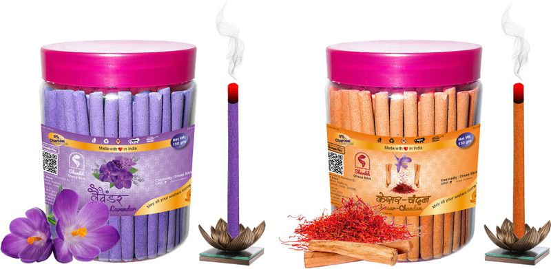 Shankh Kesar Chandan & Lavender Dhoop Stick (Incense Stick) Pack of 300 gram (150 + 150) Fragrances Kesar Chandan, Lavender  (150, Set of 2)