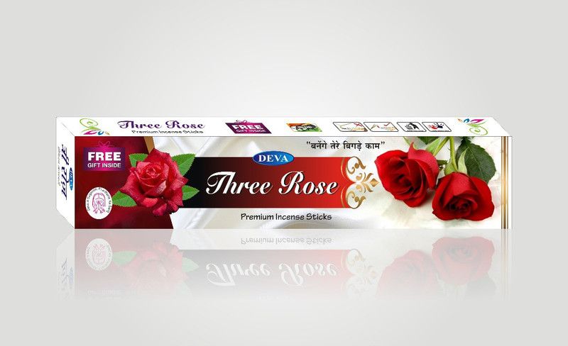 Deva Three Rose Premium incense sticks (set of 3 X 65 Units) Natural Rose  (65, Set of 3)