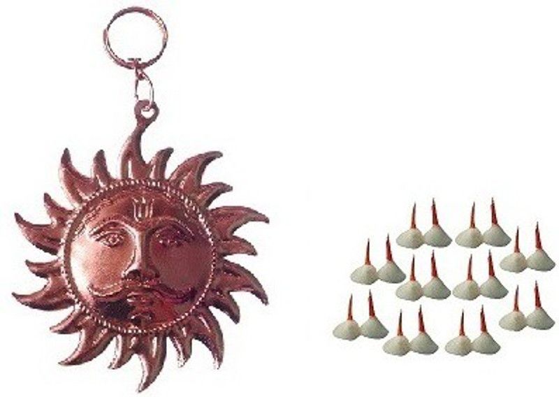 Uniqon Combo Of Copper Color Sun Face Wall Hanging Idol For With Phool Batti Cotton Wicks (20 Pcs Wicks in Each Packet) Brass  (Gold)
