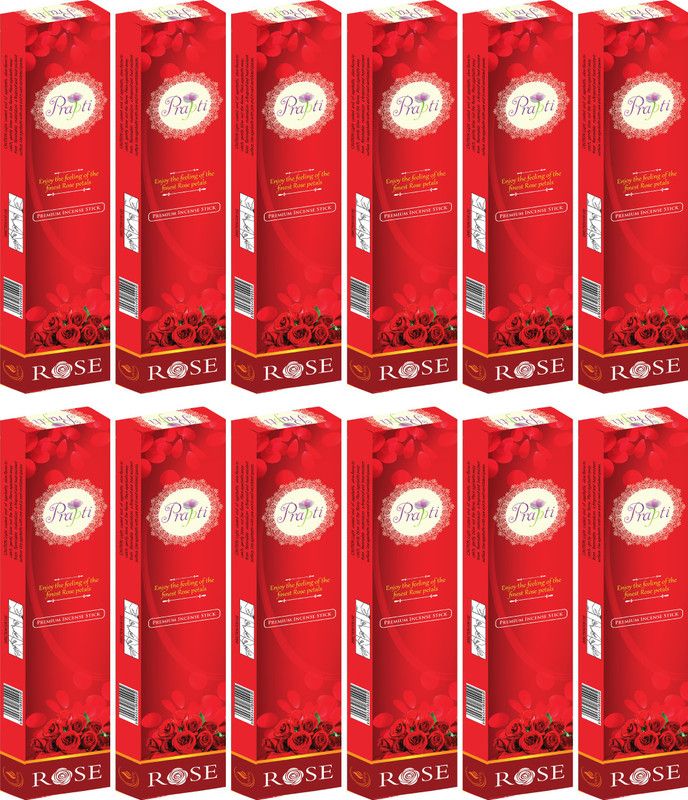 Prapti Agarbathies Rose Agarbatti Incense Sticks -pack of 12 Rose  (54, Set of 12)