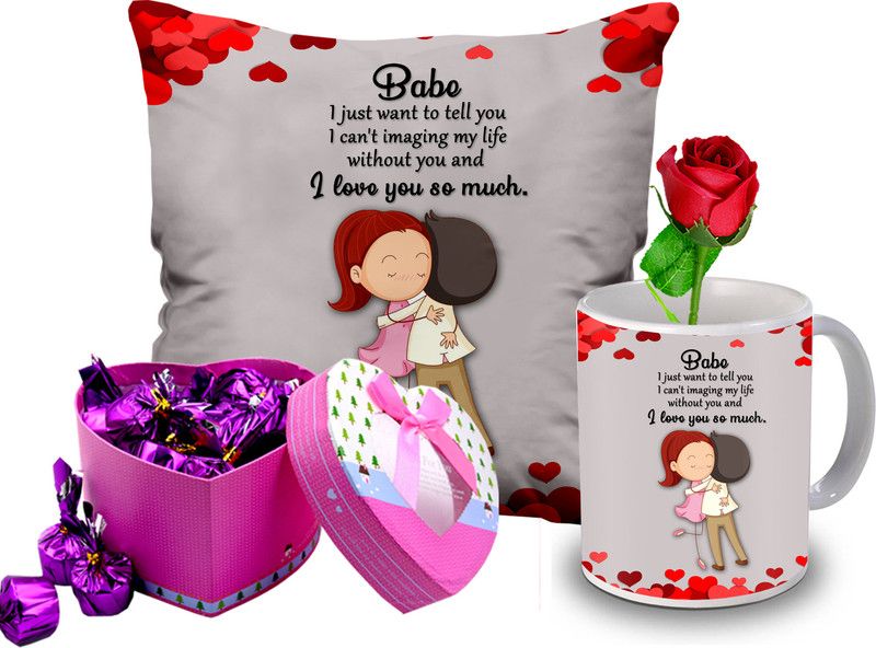Midiron Valentine Day Gift For Wife |Romantic Gift (Rose, Chocolate, Mug, Cushion ) Ceramic, Microfibre Gift Box  (Multicolor)