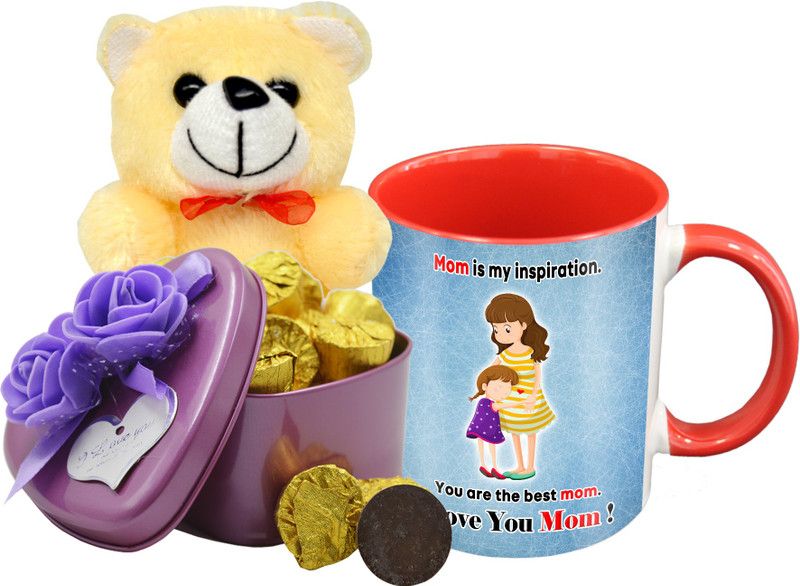 Midiron Special Gifts Pack for Mother, Chocolate with Printed Ceramic Mug and Cream Teddy IZ19Choco15TinBox4PurMUrTCr-STMother-105 Ceramic, Silk Gift Box  (Multicolor)