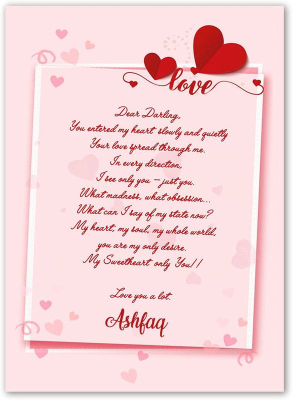 Midas Craft Love Letter for Ashfaq Romantic Quotes 23 Greeting Card  (Baby Pink, Pack of 1)