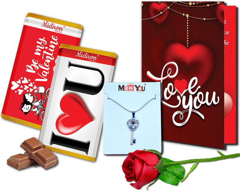 Midiron Handmade Delicious Chocolate Bar With Pendant | Love Card | Red Rose Paper Gift Box  (Multicolor)