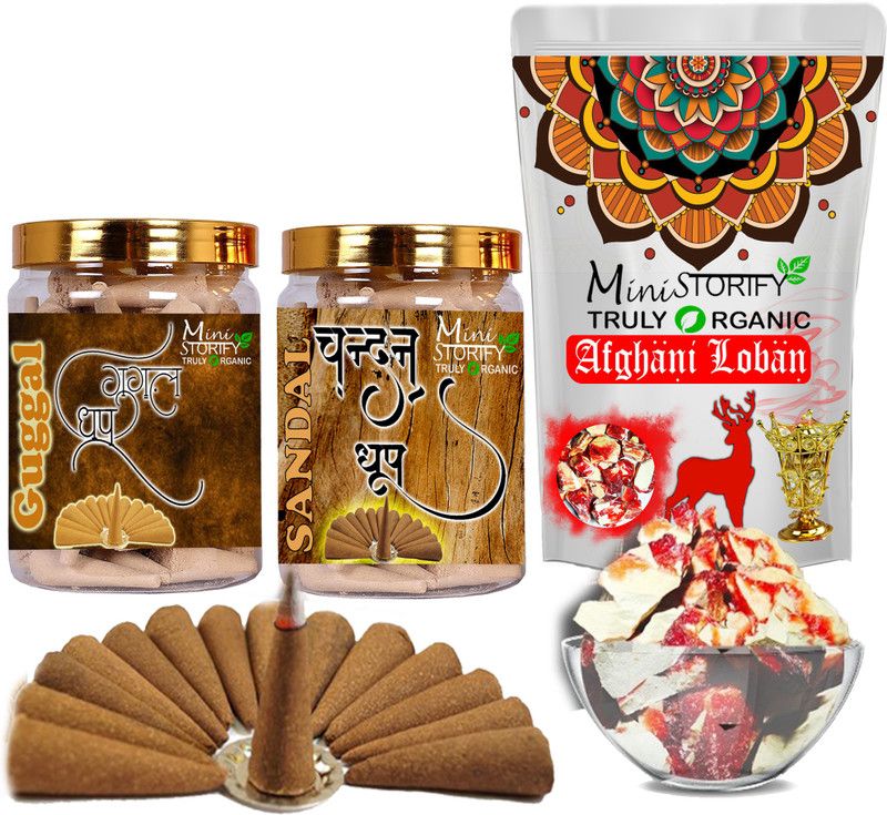 Mini Storify Truly Organic Red loban150gm,Gugle dhoop Cone 70pcs,Sandle dhoop Cone 70pcs (Pack of 3) Dhoop  (Pack of 3)