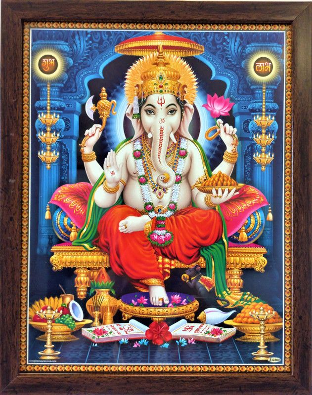 shreya arts frame wth glass Ganpati Photo Religious Frame