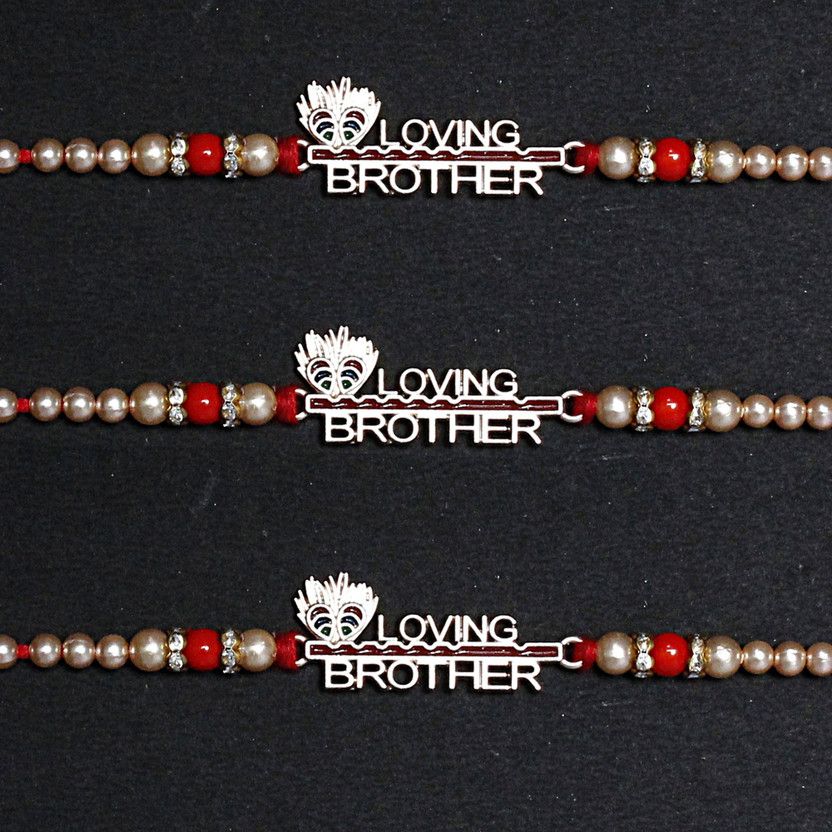 Rakhi Set  (Pack of 3 Loving Bro Latest Design Rakhi with Roli Chawal)