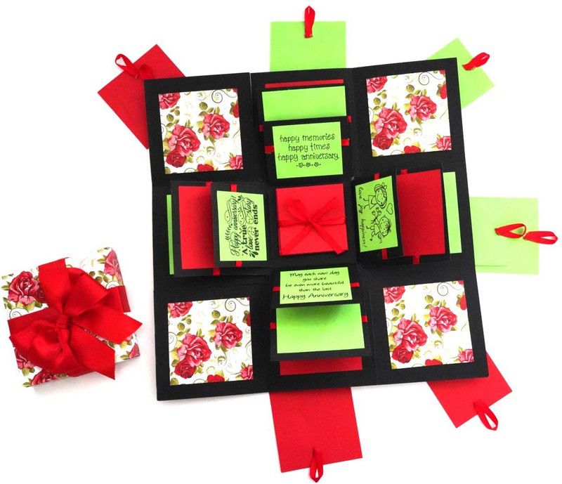 Crack of Dawn Crafts Happy Anniversary Explosive Box - Rose Garden Greeting Card  (Green,Red, Pack of 1)