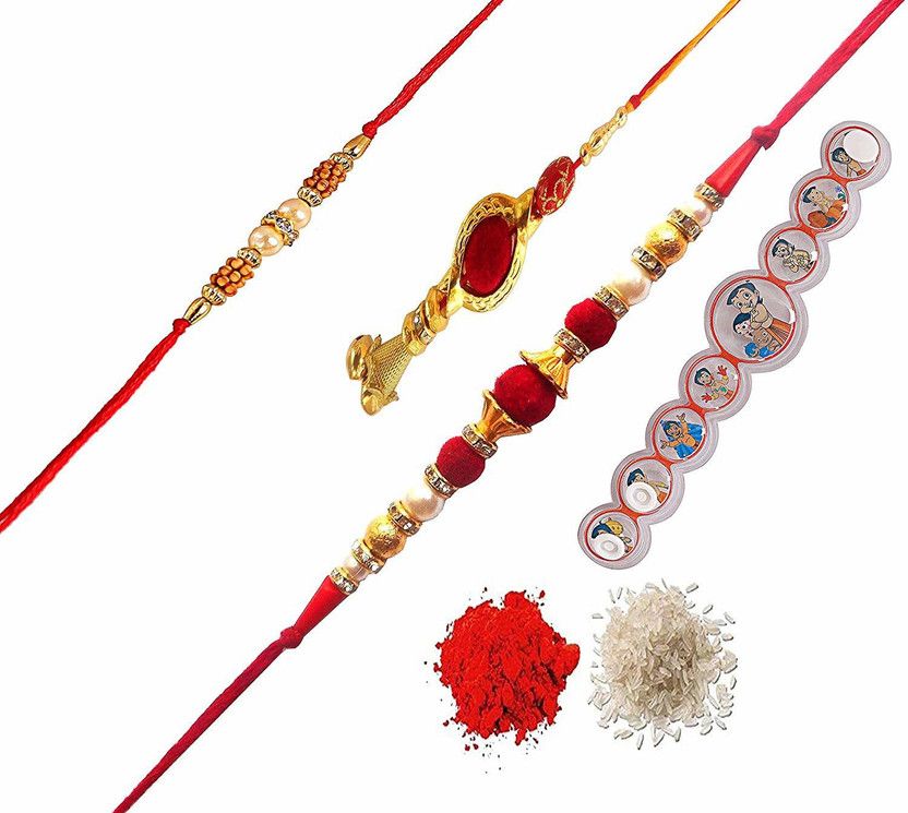 Rakhi Set  (Package Contains : 4 Rakhi, 1 Packet of Roli,1 Packet of Chawal.)