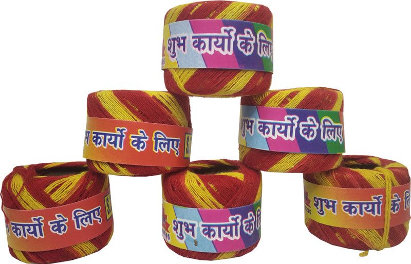 Adhvik (Set of 6) Dual Color Sacred Mauli Rakhi Dhaaga Kalawa Roll Raksha Sutra Hindu Spritual Religious Wrist Thread Band Signifies Purity and Strength for Hawan Pooja Accessories