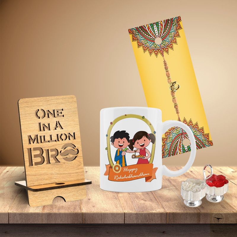 Mug, Rakhi, Mobile Stand, Chawal Roli Pack Set  (Coffee Mug, Rakhi, Roli Chawal, MobilePhoneStand)