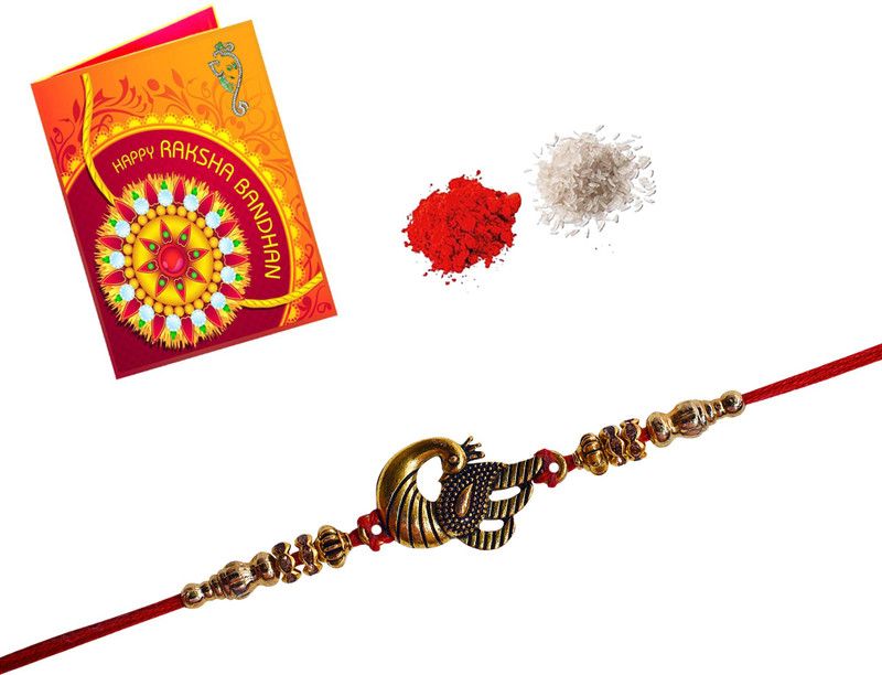 Rakhi, Greeting Card, Chawal Roli Pack Set  (1 Rakhi , 1 Greeting Card , 1 Roli Chawal)