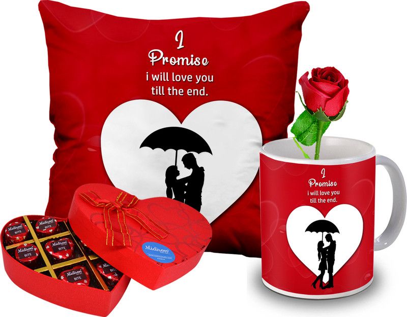 Midiron Valentine Day Gift Pack|Romantic Gift (Mug, Chocolate, Cushion, Rose) Ceramic, Microfibre Gift Box  (Multicolor)