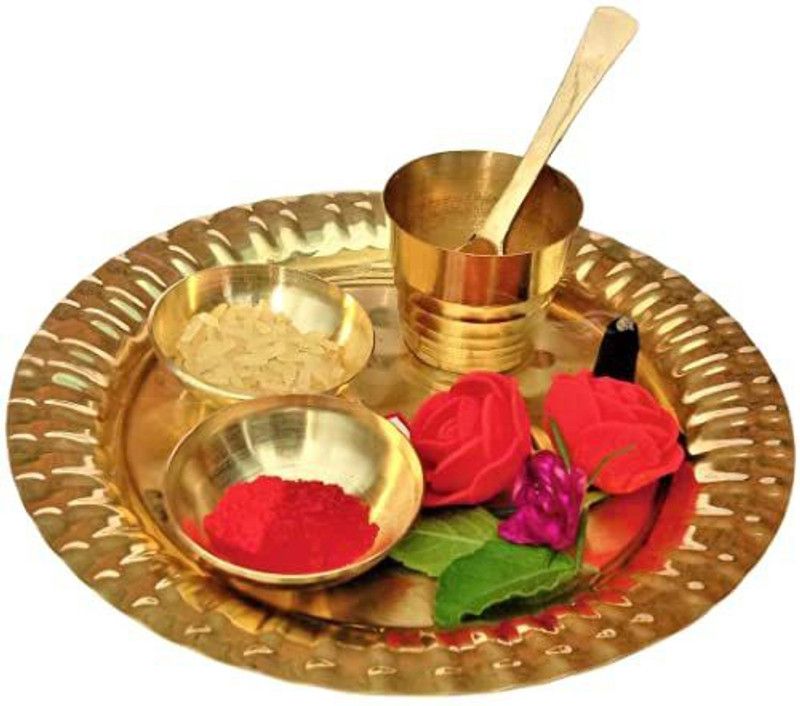 SIYAA SIYAA :- Pure Brass Set 5 Piece Pooja Plate, For Home Decoration ( SIZE : 12 CM ) Pack Of 1 Brass  (1 Pieces, Gold)