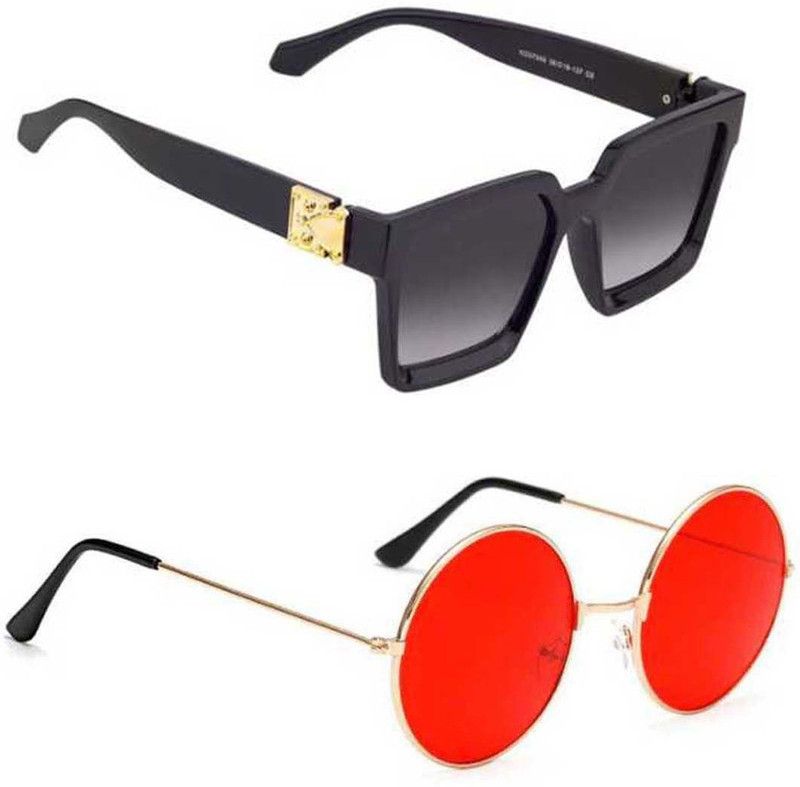 BROOF BROOF Retro Square, Round Sunglasses (For Men & Women, Red, Black)