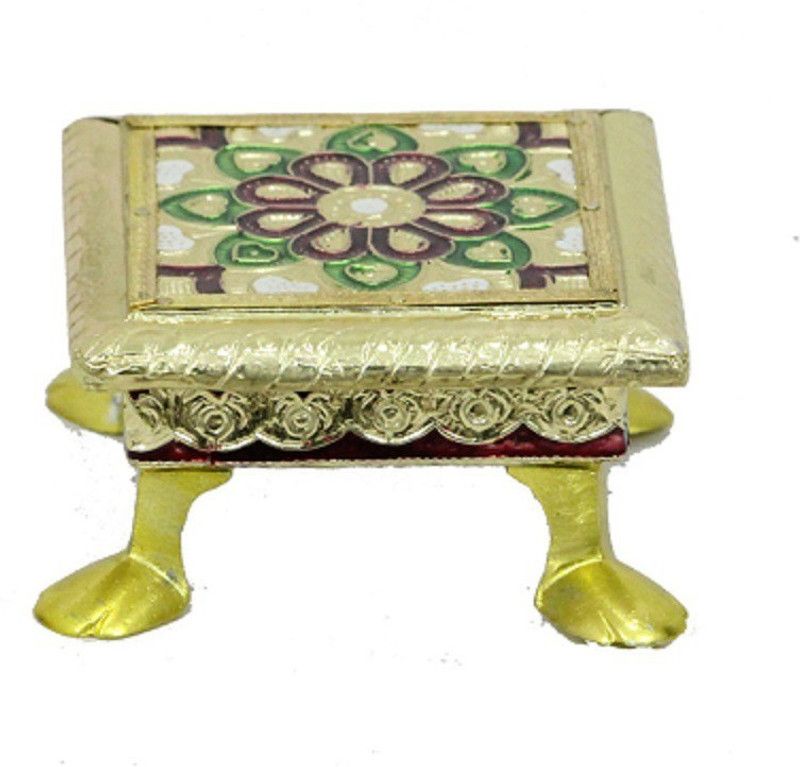 Apkamart Handcrafted Minakari Bajot 4 Inch - Pooja Décor and Gifts Wooden All Purpose Chowki  (Multicolor, Pack of 1)