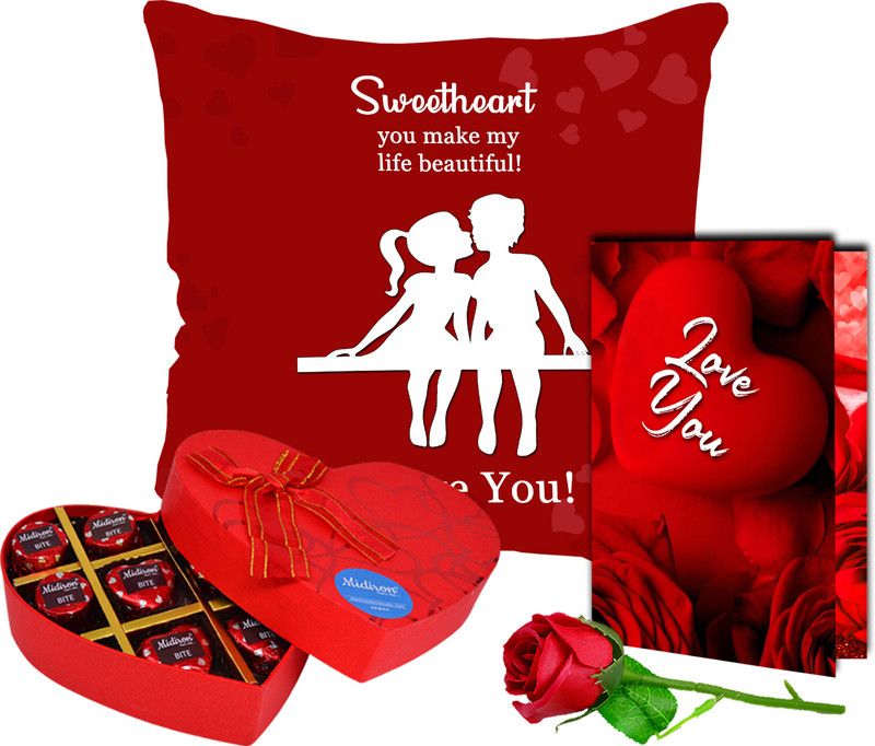 Midiron Valentine’s Day Gift Combo For Girlfriend (Rose, Card, Chocolate, Cushion ) Ceramic, Fiber, Paper Gift Box  (Multicolor)